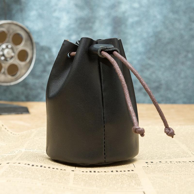 Vintage Leder-Münzbörse - Obernarben-Rindsleder, Kleine Geldbörse, Lippenstift-Aufbewahrung mit Kordelzugverschluss