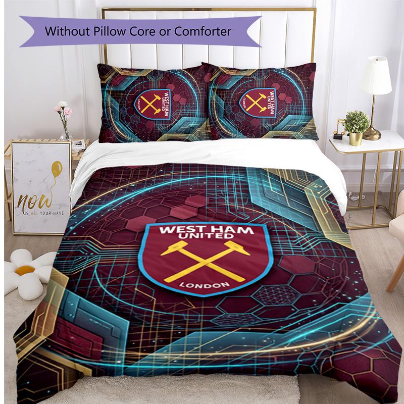 Set Lenzuola Stampato West Ham United Football 3 Pezzi, Comodo Set Copripiumino per Camera da Letto Amico della Pelle