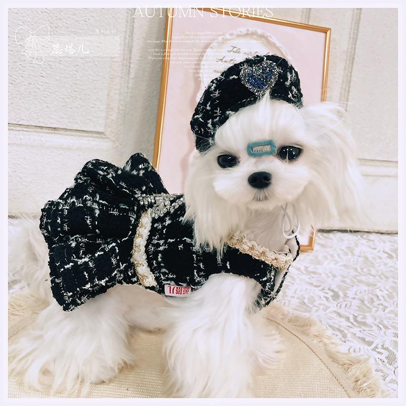 Autumn Winter Small Dog & Cat Woolen Dress - Thickened Warm Pet Bowknot Outfit for Yorkshire Terrier Puppy Small Pets