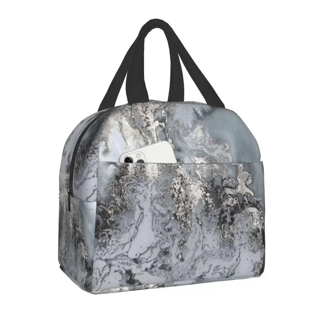 Pink Grey Gold Geometric Abstract Pattern Insulated Lunch Bag for Women Geometry Portable Thermal Cooler Food Lunch Box for Work
