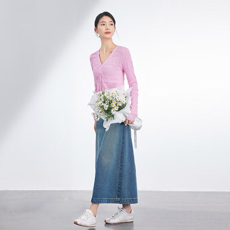 JOY SPEAKER Women's V-Neck Textured Knit Long Sleeve Top