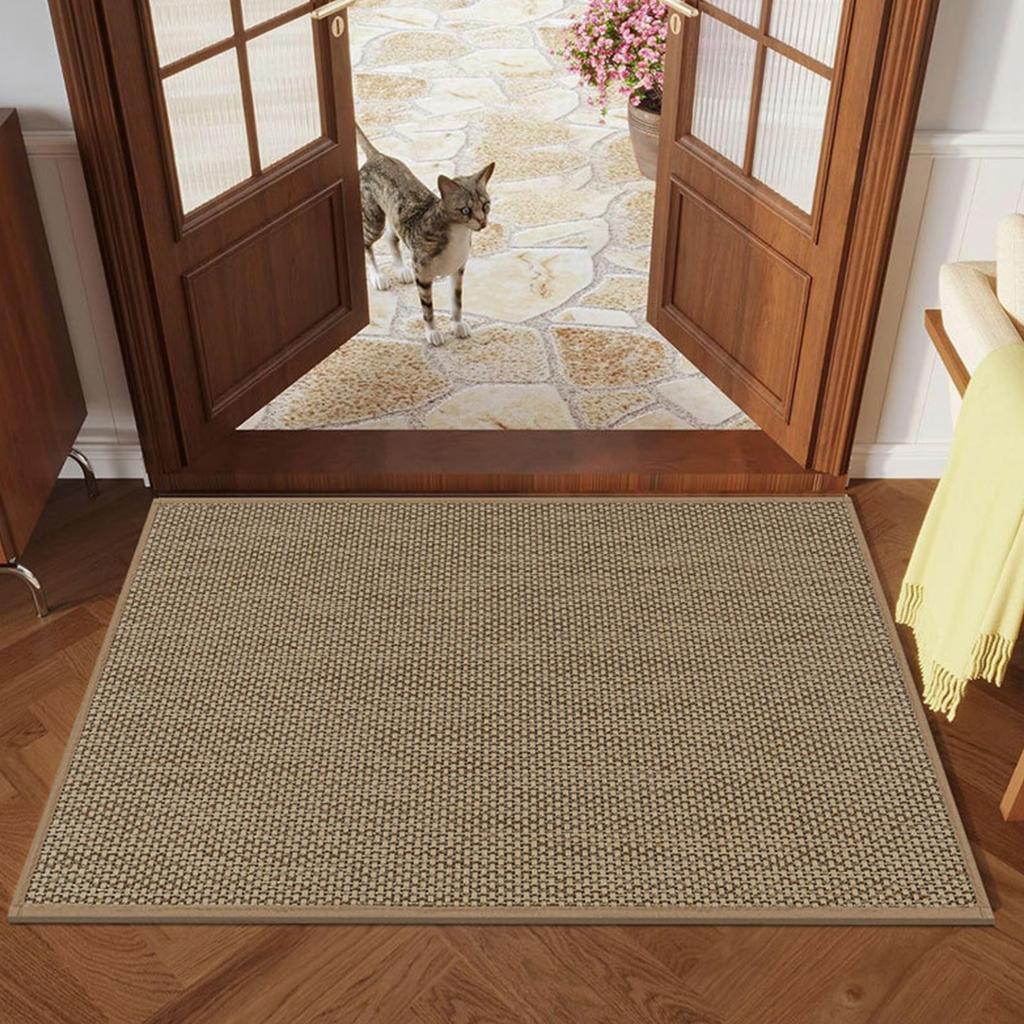 Entryway Rug with Woven Faux Linen Design Antislip Base Absorbent Door Mat for Enhances Safety in Family Environment