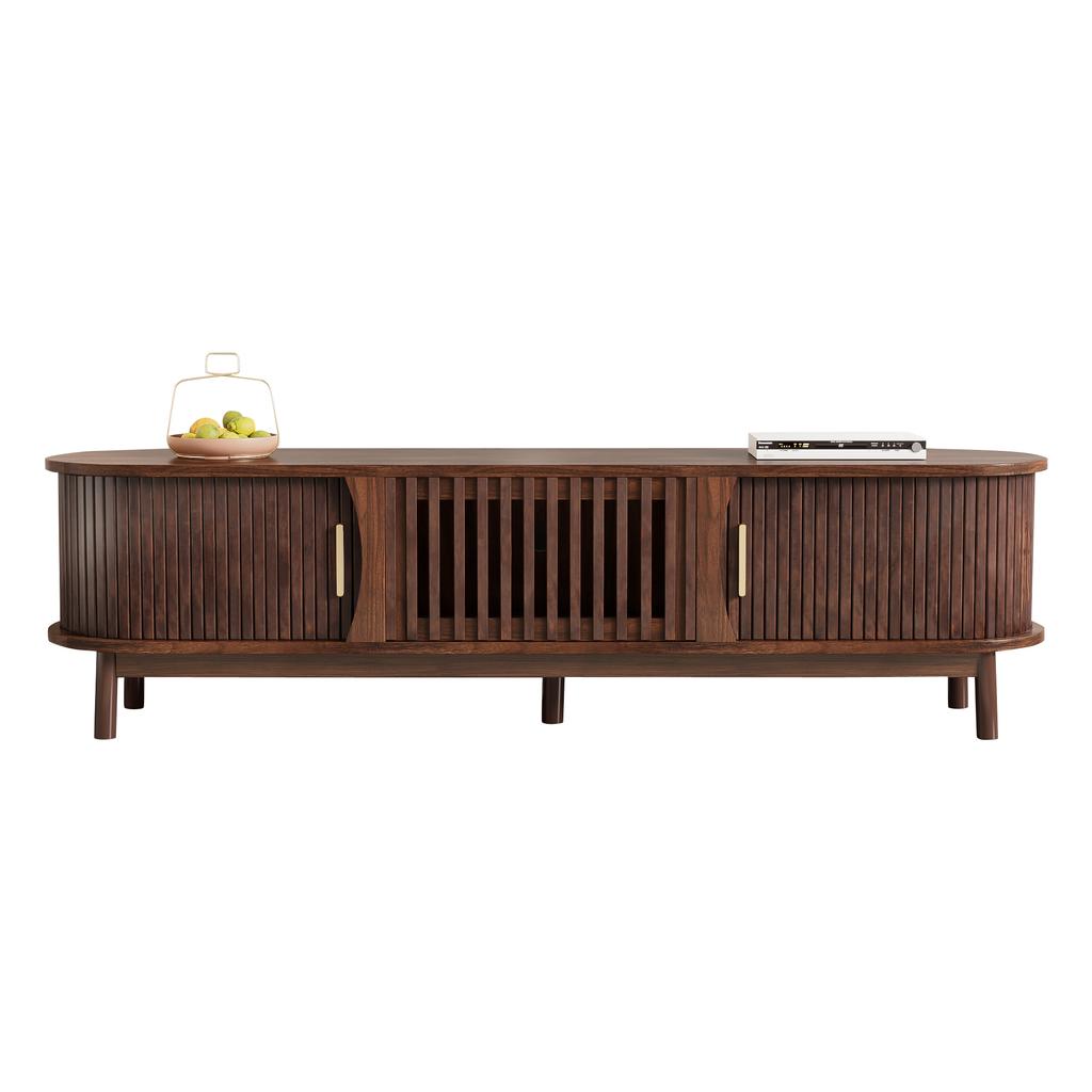 165 X 39.5 X 46 Cm, Brown TV Cabinet with Sliding Door, Downward-Folding Hollow Door, Suitable for TV Stands Up To 65 Inches, with Support Legs