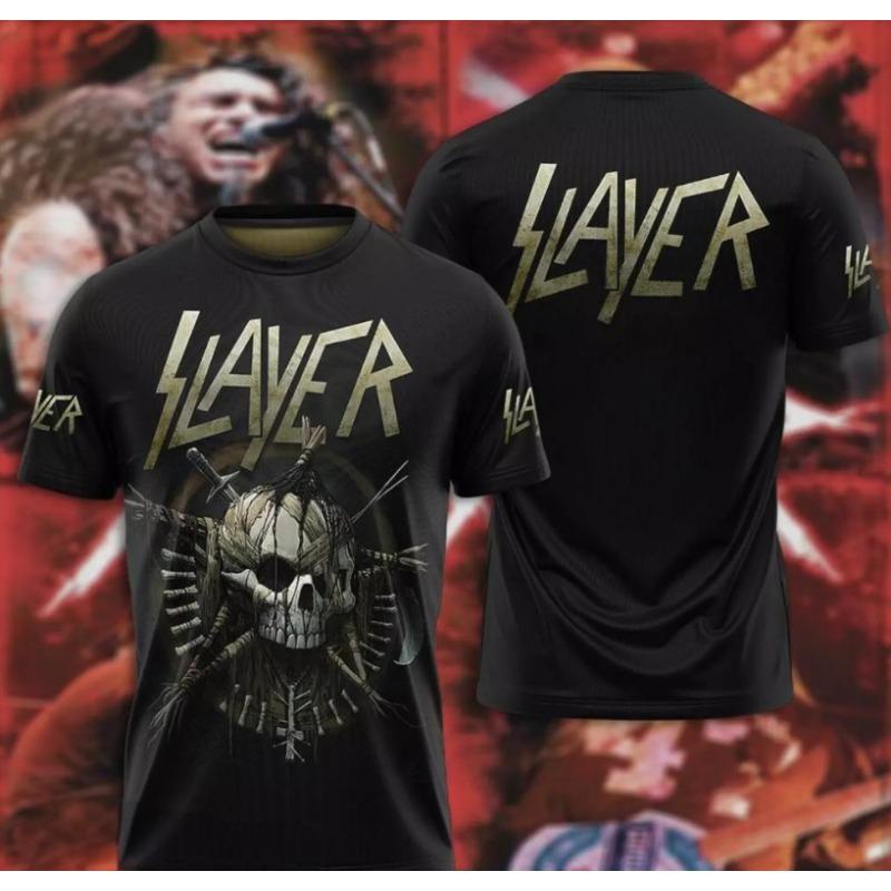 3D Printed T-shirt From Metal Rock Band Slayer Men's T-shirt, Hip-hop Street T-shirt, Fashionable Short-sleeved Top