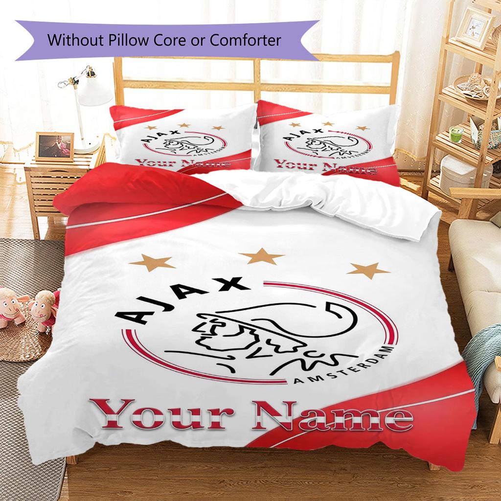 AFC Ajax Custom Name Pattern Bedding,Quilt Set Quilt Cover Pillowcase Home Birthday Gift(1 * Duvet Cover + 2 * Pillowcase, Without Core)