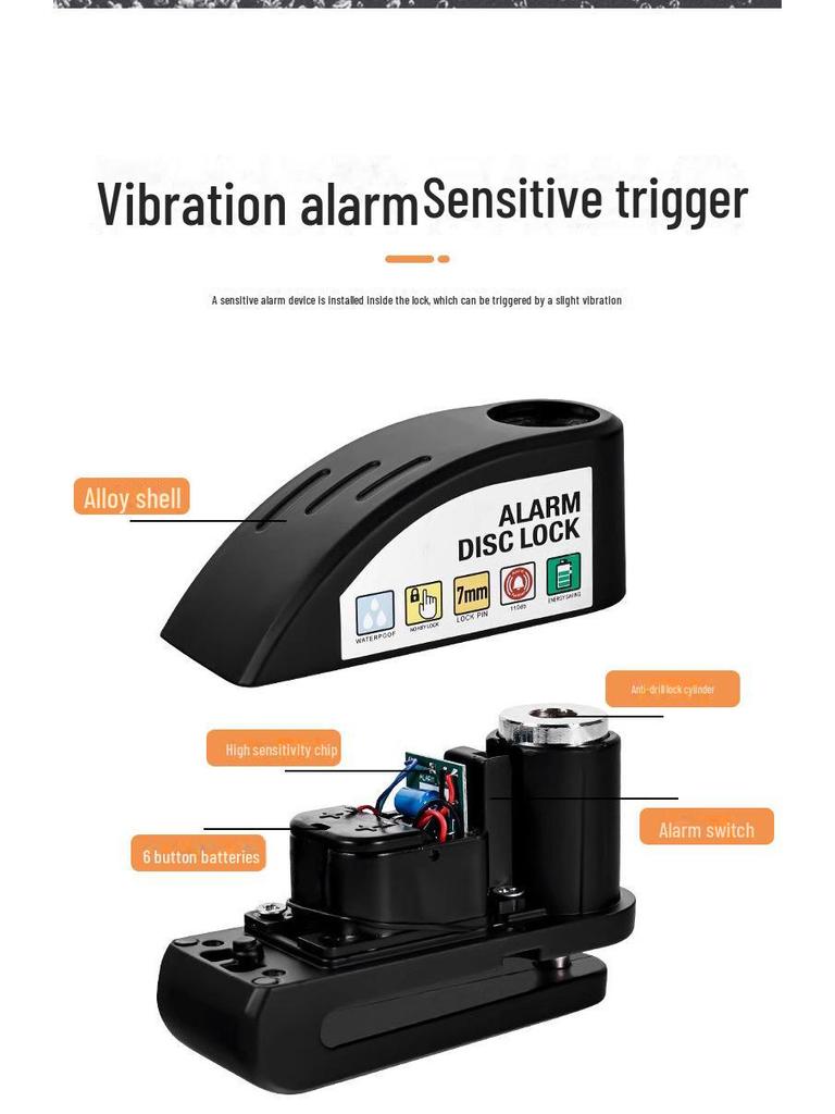 Wasserdichtes Diebstahlschutz-Motorrad-Scheibenbremsen-Alarmschloss für Fahrräder und E-Bikes