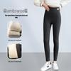 Women's High Waist Fleece-Lined Ribbed Leggings - Warm, Comfortable, Cotton, for Autumn and Winter Wear, Nine-Point Length.