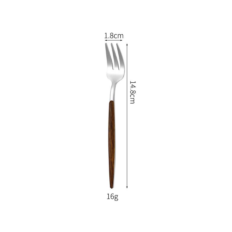 Stainless Steel Western Cutlery Set with Wood-Style Handles - Knife, Fork, Spoon, Steak Knife, Dessert Spoon, Titanium Plated