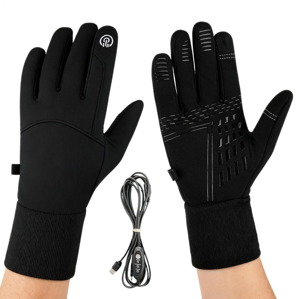 USB Heated Gloves Windproof Waterproof Warming Gloves With Non-Slip Touchscreen For Cold Weather Motorcycle Work Hiking