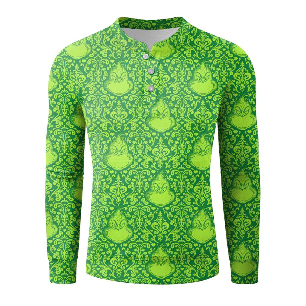 Pánská ležérní mikina na knoflíky, módní potištěná košile s dlouhým rukávem, pulovr