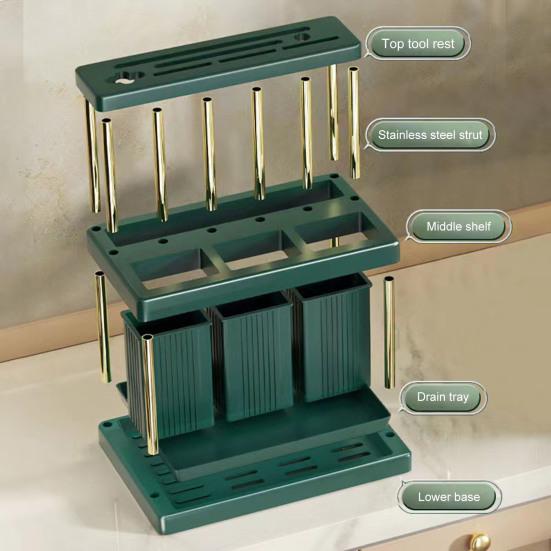 Storage Rack Kitchen Utensils Organizer Multiple Compartments Removable Chopsticks Spoons Kitchen Counter Shelf