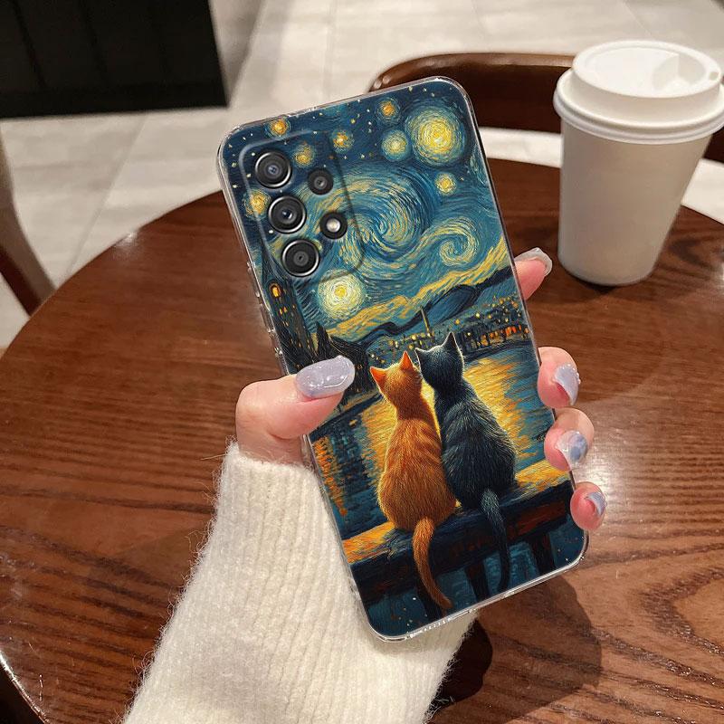 Cat Van Gogh Starry Night Painting Phone Case For Samsung Galaxy A56 A57 A37 A55 A54 A36 A35 A26 A25 A16 A17 A07 A52 A21s Cover