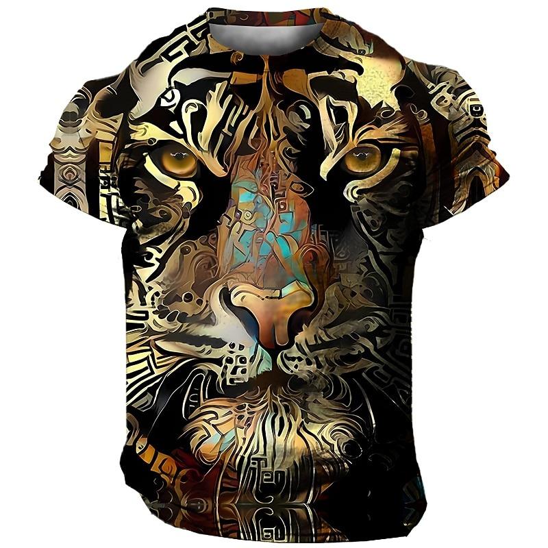 2026 Men's Animal Fierce Tiger Stripe T shirt 3D Print Short Sleeve T-shirt Outdoor Sports Top Oversized Casual Daily Streetwear