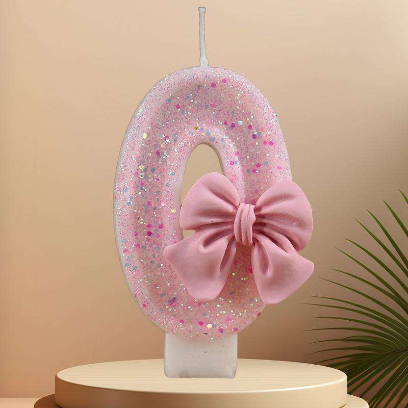 Cute Pink Bow 3D Number Cake Candles for Birthday Party Decorations Birthday Decoration Cake Decorating Tools gender reveal NONE