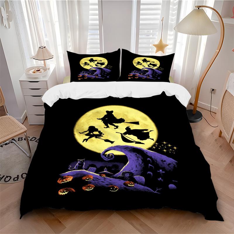 Halloween Night Flight Print 3Pcs Bedding Setduvet Cover With 2 Bedropillowcase Home Birthday Gift