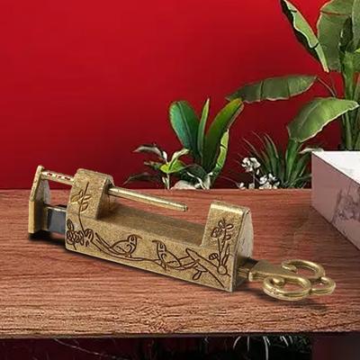 Drawer Padlock Chinese Style Bird Flower Decor Horizontal Opening Zinc Alloy Anti Rust Vintage Padlock Cabinet