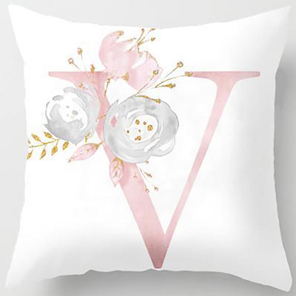 Orion English Alphabet Floral Print Pillow Case Waist Cushion Cover Wedding Bed Decor