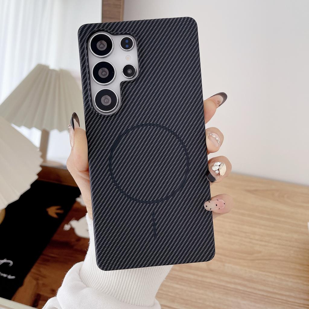 Samsung S25ultra Half Pack Kevlar Carbon Fiber Pattern S24 Magnetic Phone Case Note20u