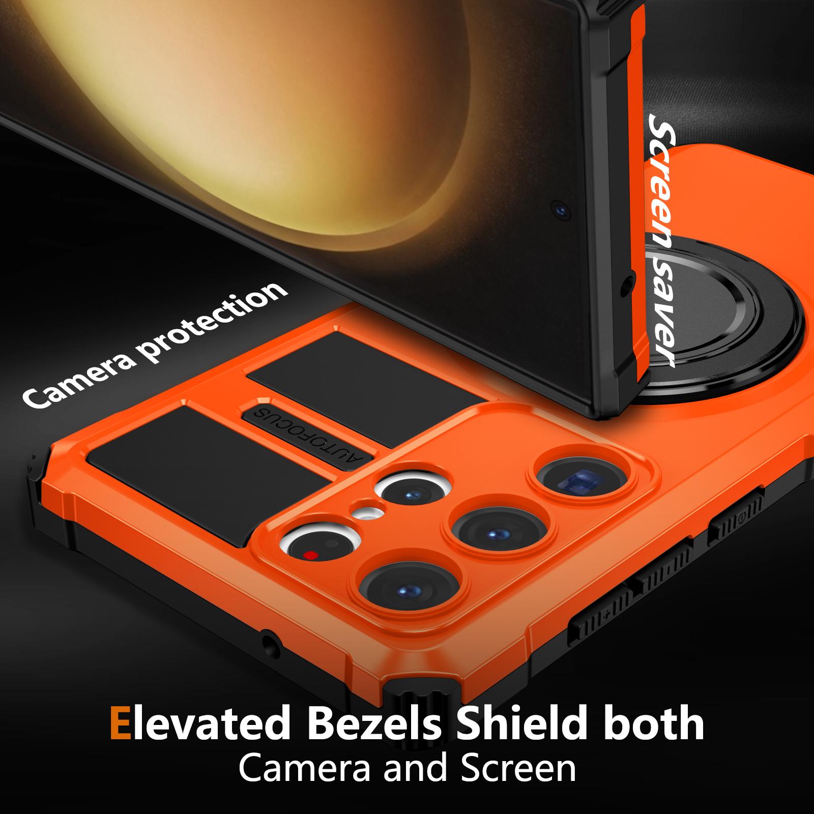 

For Samsung Galaxy S23 Ultra Case Compatible with MagSafe Rotary Kickstand Anti-Drop TPU+PC Phone Cover Orange