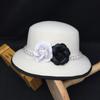 High Quality White Camellia Fedora Pearl Band 100% Wool Felt Hat Floppy Ladies Wedding Church Hat Pork Pie Trilby Hat