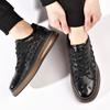 European Men's White Lace-up Shoes: Embossed Cowhide Crocodile Pattern, Comfortable, Versatile Thick Sole, Trendy Casual Design.