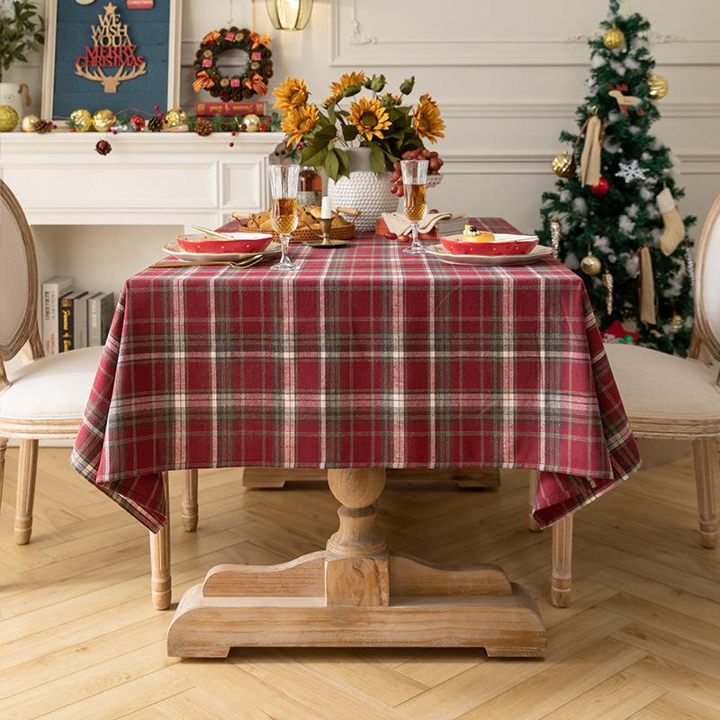 Red And Green Plaid Tablecloth Cotton And Linen Art Table Cloth Christmas Party Decorative Cloth Rectangular Tablecloth Cover Cloth