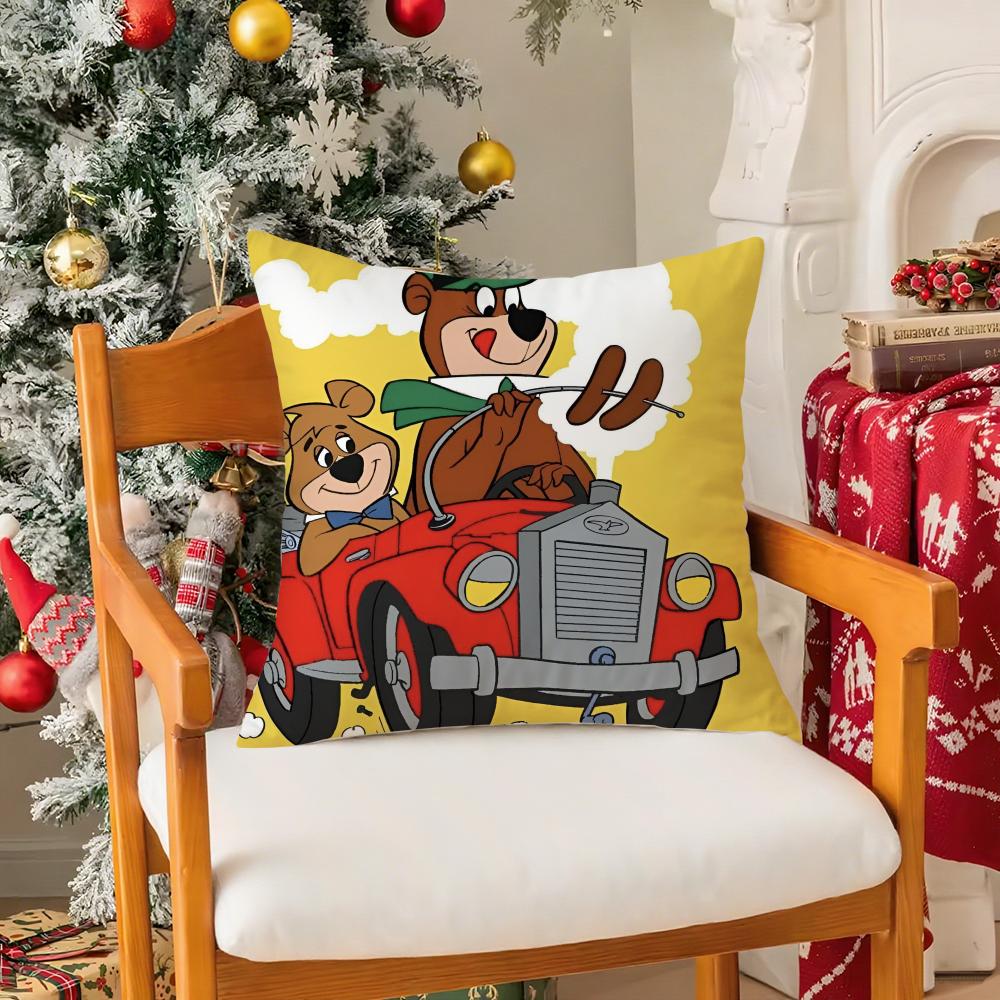 Cartoon Characters Yogi BearC Pillow Case Silky Short Plush with Invisible Zipper Dustproof Sofa Cushion Cover for Home Decor