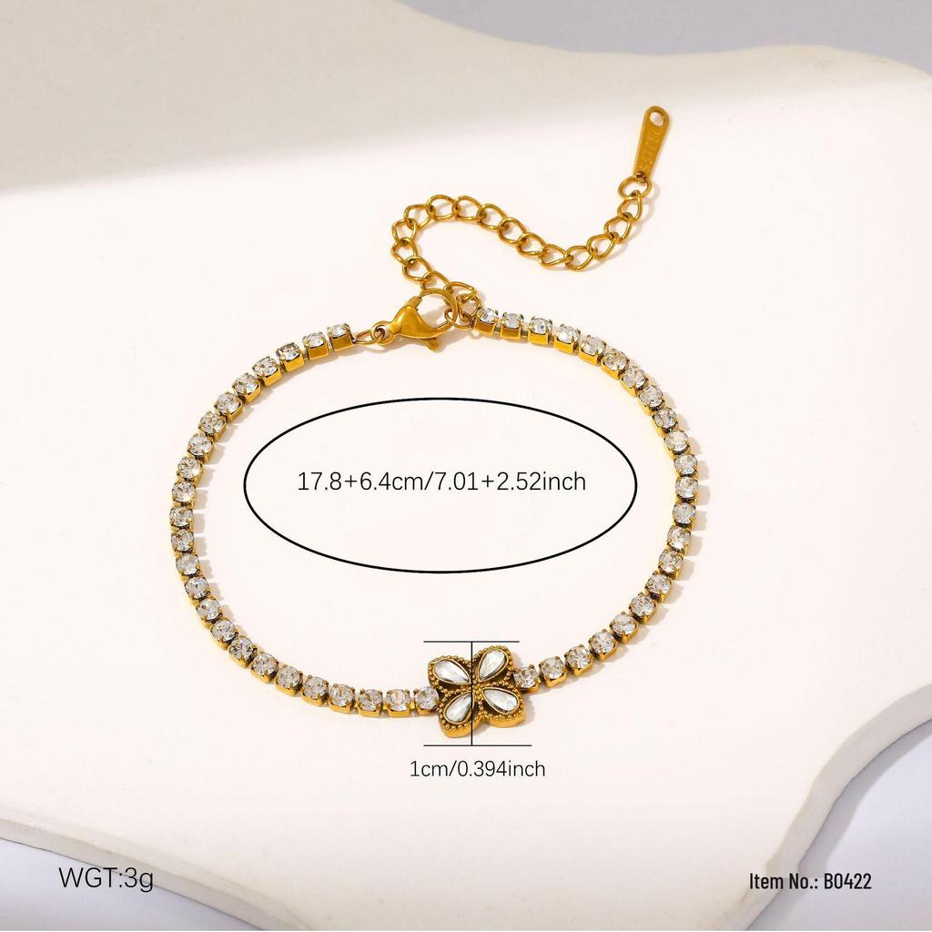 High-End Rhinestone-Inlaid Geometric Flower Bracelet: Japanese & Korean Inspired Stainless Steel Jewelry