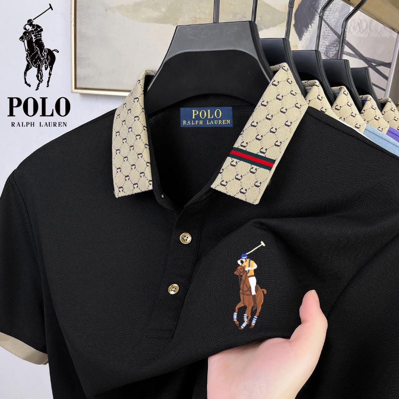 Polo Ralph Lauren 2025 Léto Pánské Nové Výšivka Pony Jednobarevné Volné Barevný Límec Business Casual Polokošile