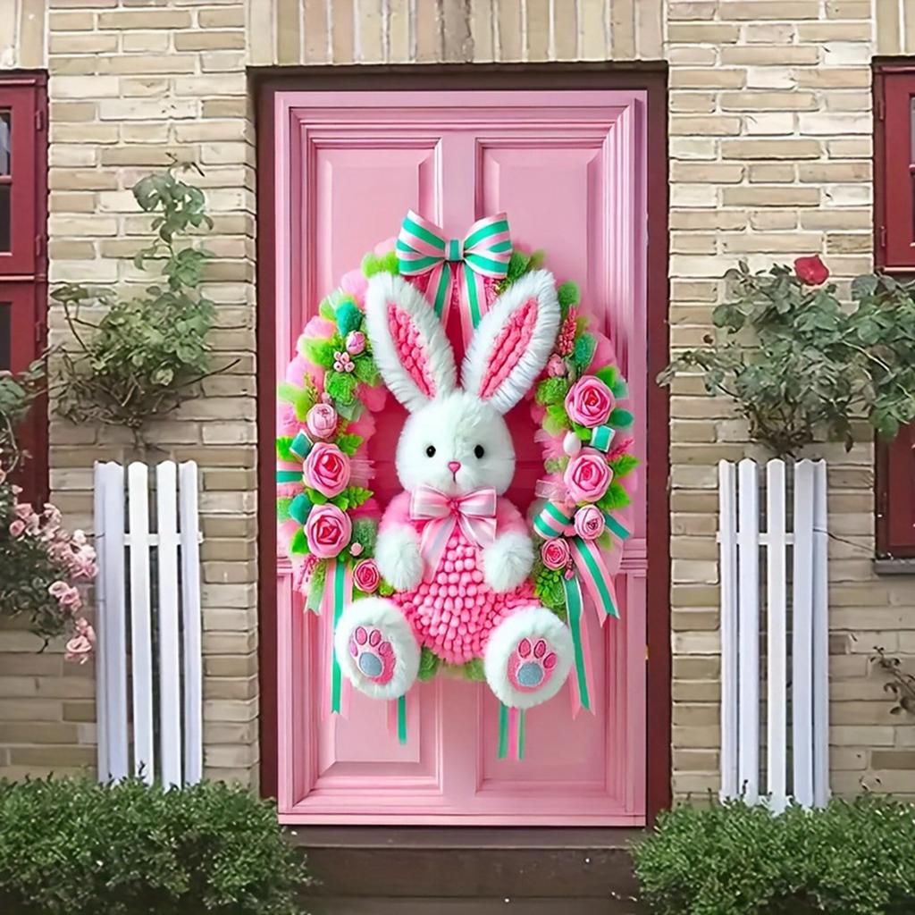 Bandera de Puerta Temática de Pascua con Patrón de Conejito de Pascua y Zanahoria Decoración Festiva Adecuada para la Entrada del Jardín Festivo