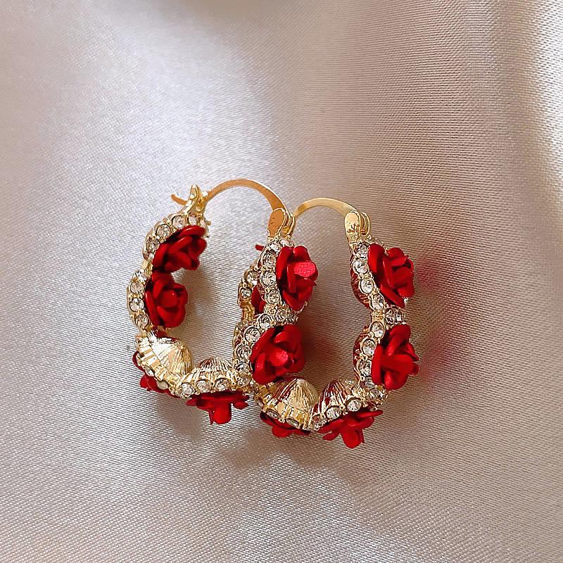 Red Rose Romantic Ear Studs - High-End Luxury Niche Design Earrings