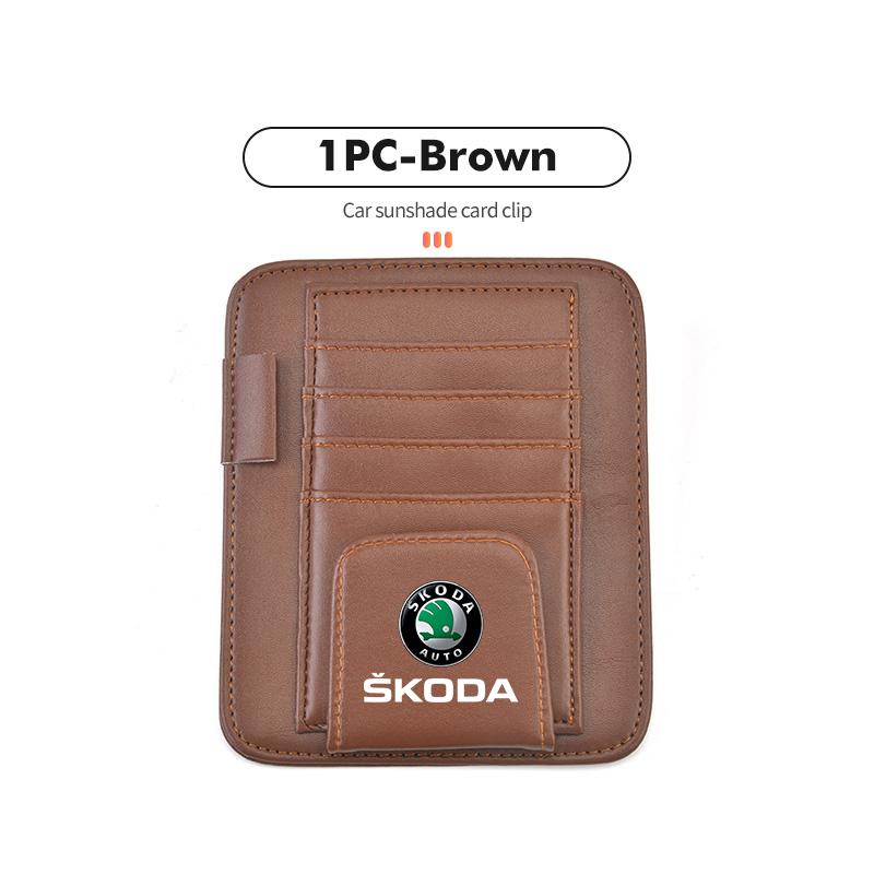 AAABT1 Car Sunvisor Storage Clip Multi-Pocket Card Ticket Clip Organizer Interior Accessories For Skoda S Kodiaq Octavia 2 3 Yeti Karoq