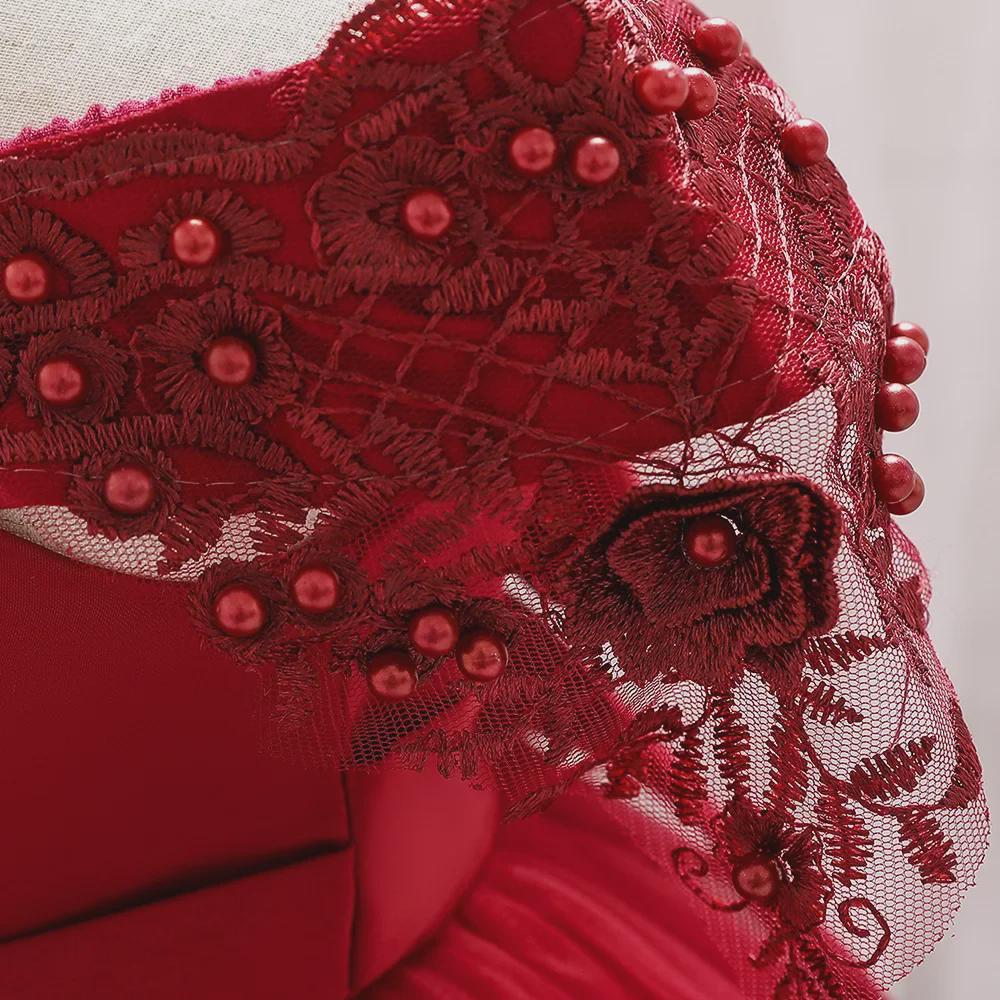 One-Shoulder Fluffy Baby Christening Dress with Beaded Flower and Bow