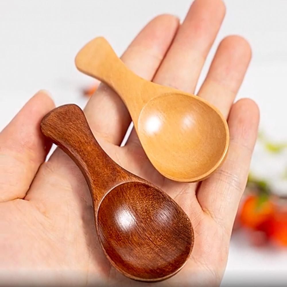 Wooden Spoon 2/4Pcs Lot Mini Condiment Honey Sugar Tea Coffee Ice Cream Scoop Kid Children Round Shape Home Kitchen Accersorries