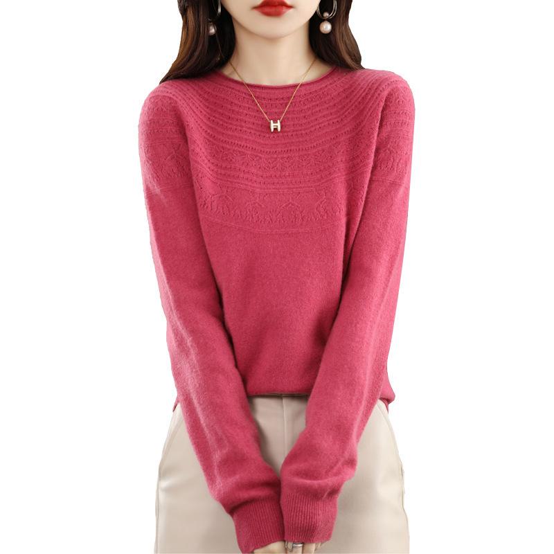 Women's Wool Sweater: Autumn & Winter Loose Knit, Half-High Collar, Hollow-Out Design, Rolled Hem.