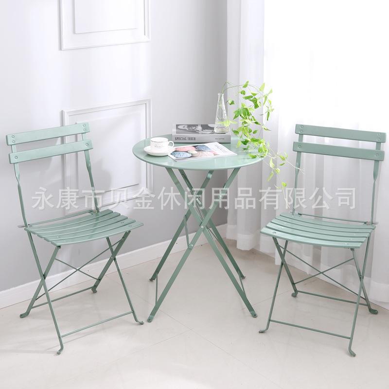 3pcs Table and Chairs Set Metal Folding Simple Solid Color Table and 2 Chairs Outdoor Decoration Garden Furniture