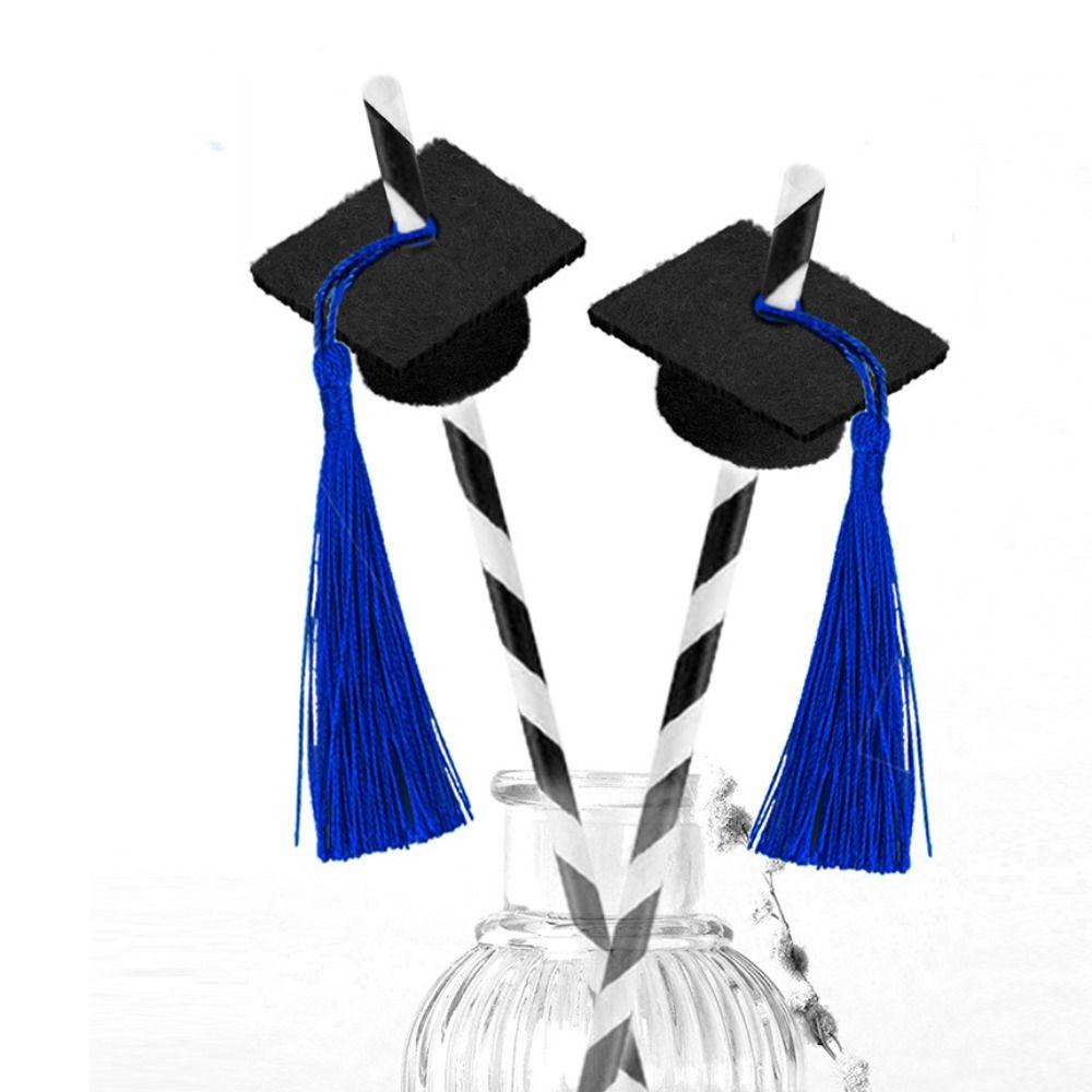 

10pcs with Tassel Graduation Party Straw Striped Pattern Disposable Straws Cocktail синий
