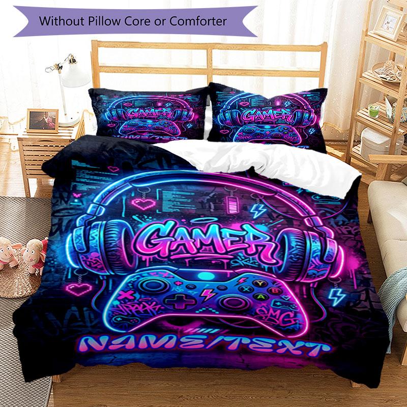 3PC Custom Name Neon Vibes Bedding Set Printed Bedding Set Duvet Cover Closure Includes 1 Duvet Cover & 53 Pillowcases for Bedroom