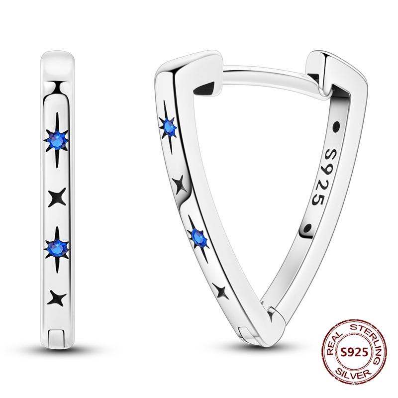 Shining Blue Zircon Owl Earrings 925 Silver Evil Eyes Earrings for Women Wedding Engagement Planet Moon Star Zirconia Jewelry