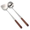 Chef's 304 Stainless Steel and Rosewood Spatula & Soup Ladle Set - Anti-Scald, Long Handle for Restaurant Use