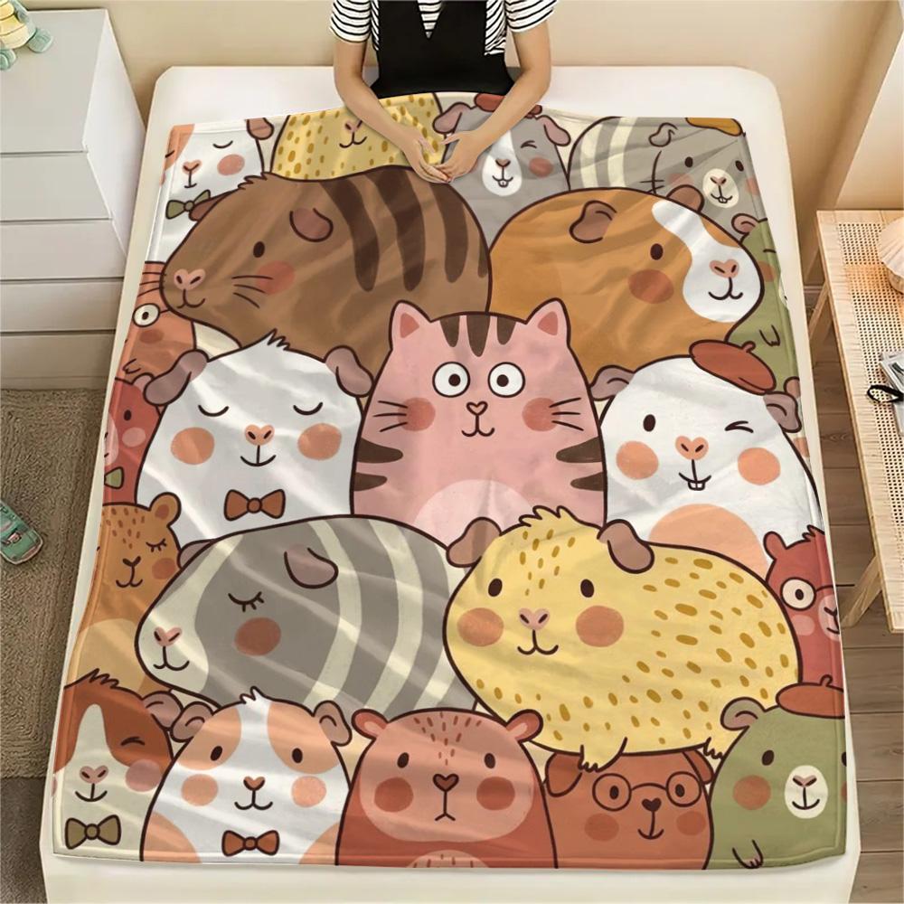 1Pc guinea pig Print Flannel Blanket, High quality Comfortable for All Seasons, Home Decor, Warmth and Comfort, Perfect for Christmas Gifts
