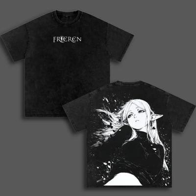 Frieren Beyond Journey's End Anime T Shirt Men Women Clothing Gothic Y2k Washed Oversized T-shirt Tees Tops