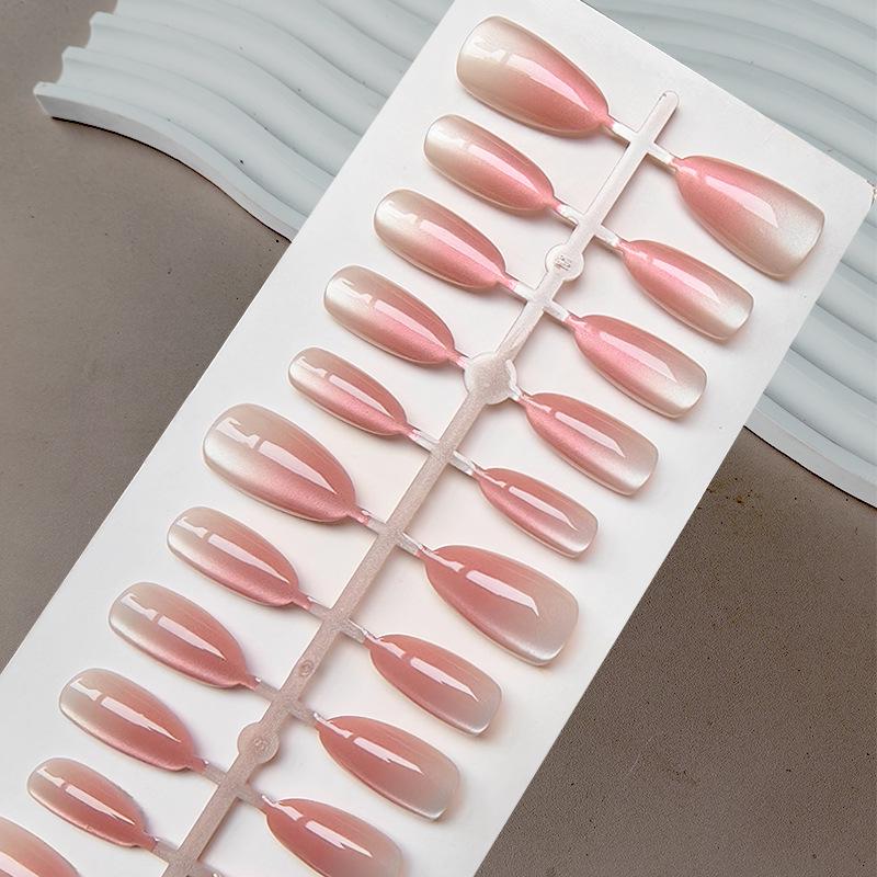 Handmade INS Pink Gradient Medium-Long Wearable Nail Tips for Students
