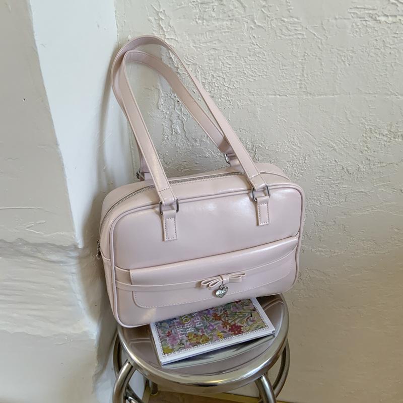 

Summer new retro trendy large-capacity shoulder bag fashion casual portable bowling bag women рожевий