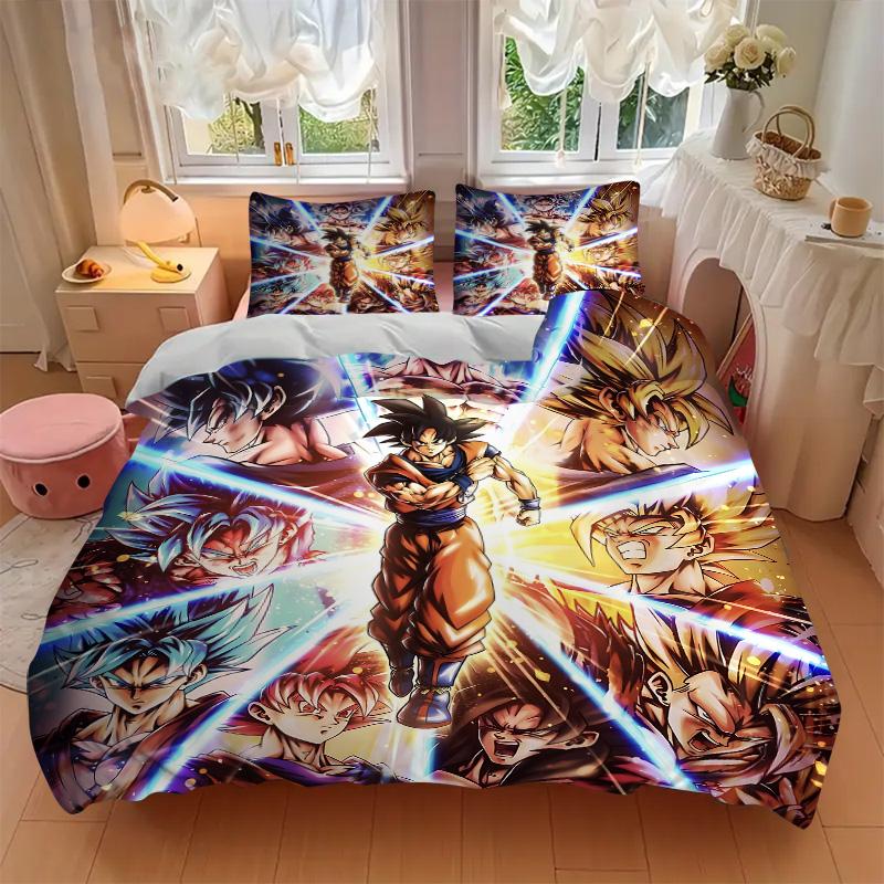 Goku Super Saiyan Forms Print 3Pcs Bedding Set,Duvet Cover with 2 Bedro,Pillowcase Home Birthday Gift
