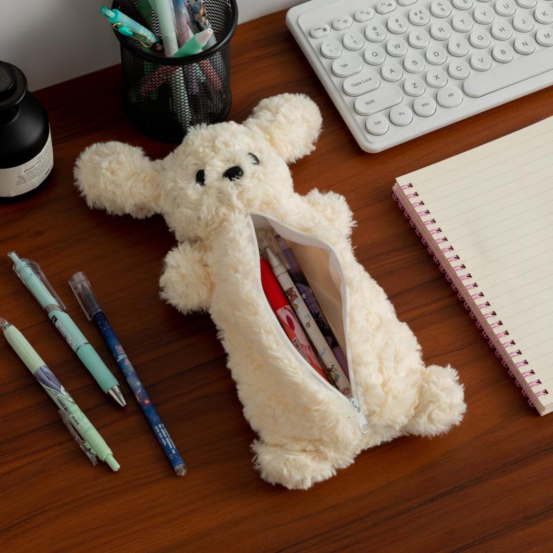 Plush Dog Pencil Pouch Cute Soft Pencil Case for Kids School Stationery Bag