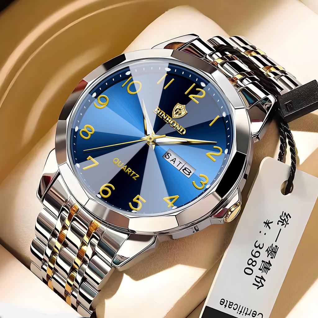 Genuine Men's Waterproof Korean-Style Luminous Quartz Watch with Double Calendar