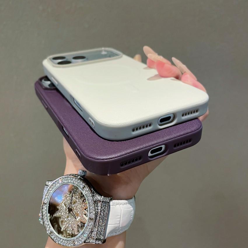Compatible with Apple 17 Pro/17 Pro Max Leather Texture Magnetic Case, Drop-Proof, Full Coverage for 16/15, Cross Pattern for 14.