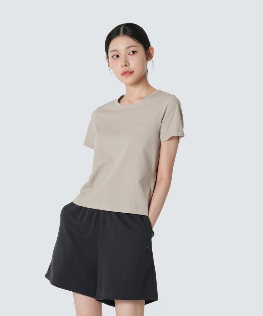 SNOWPEAK APPAREL Ribbed Women'S Short Sleeve T-Shirt (S26Mwfts39) Sand Beige