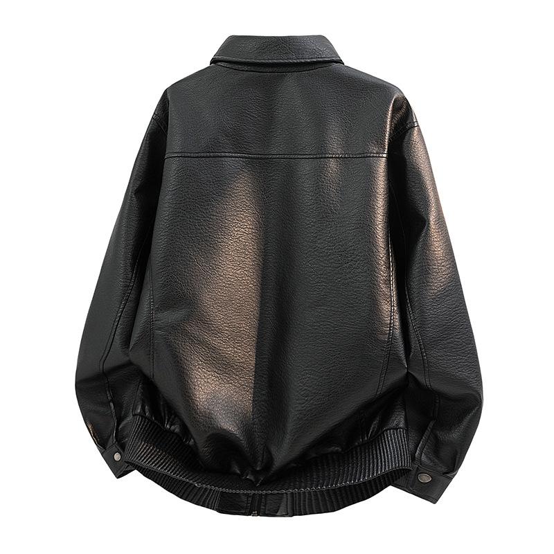 New PU leather jacket for men, American vintage workwear style, tough relaxed style, old money street style, minimalist